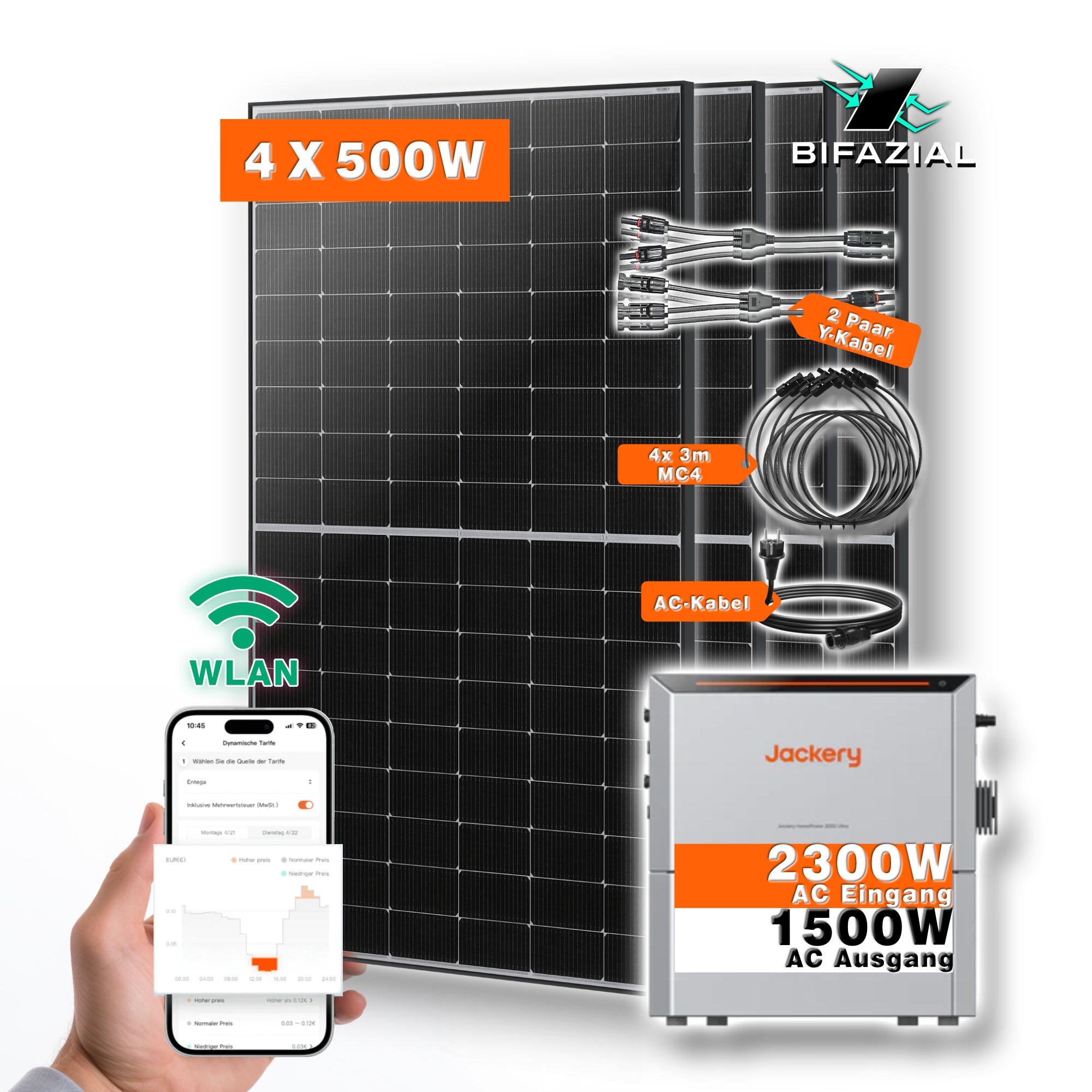 Balkonkraftwerk mit Jackery HomePower Ultra 2000 Speicher-Wechselrichter und 4x 500W Solarmodulen 