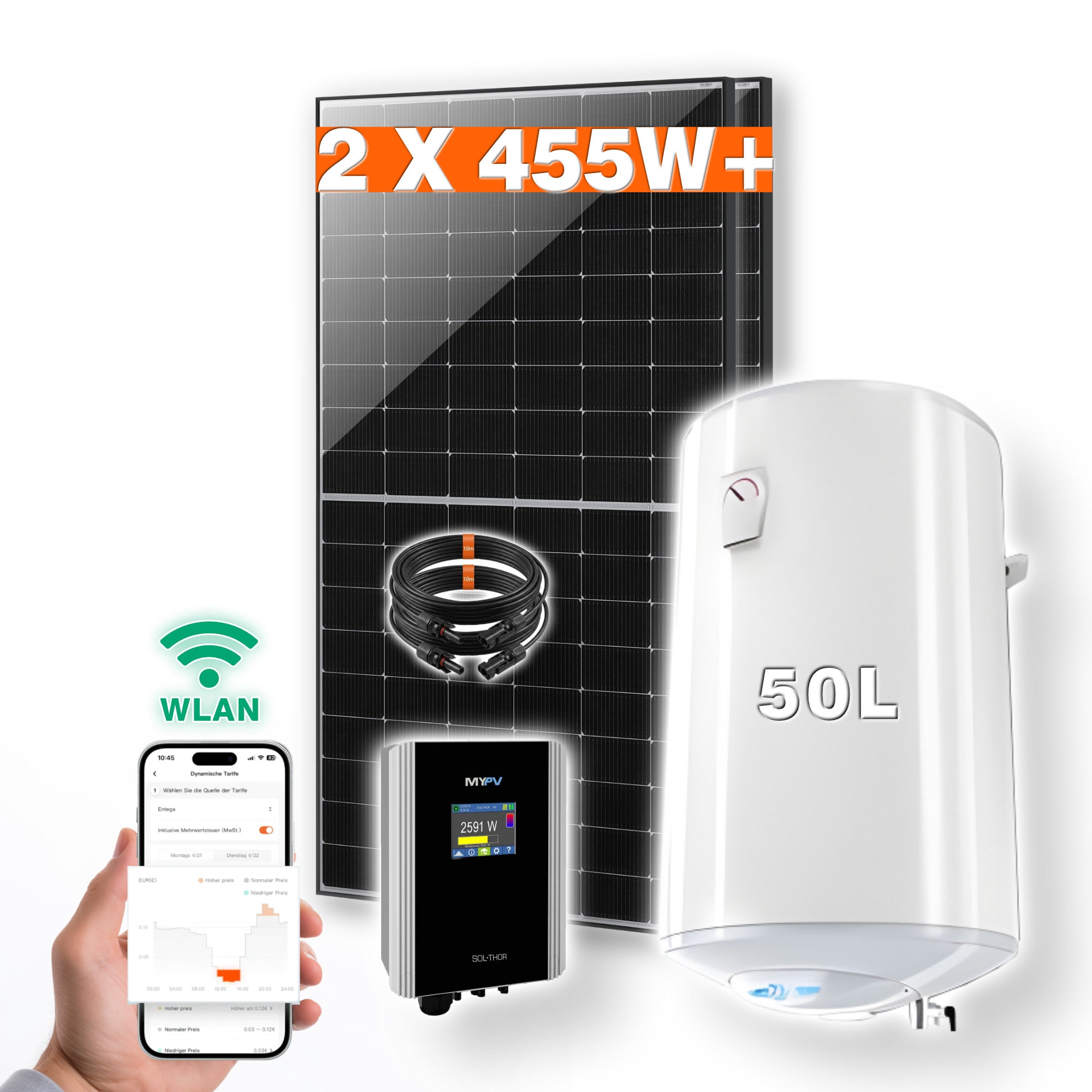 PVundSO Warmwasserset SOL-THOR mit 50 l Boiler und 2 Solarmodulen 