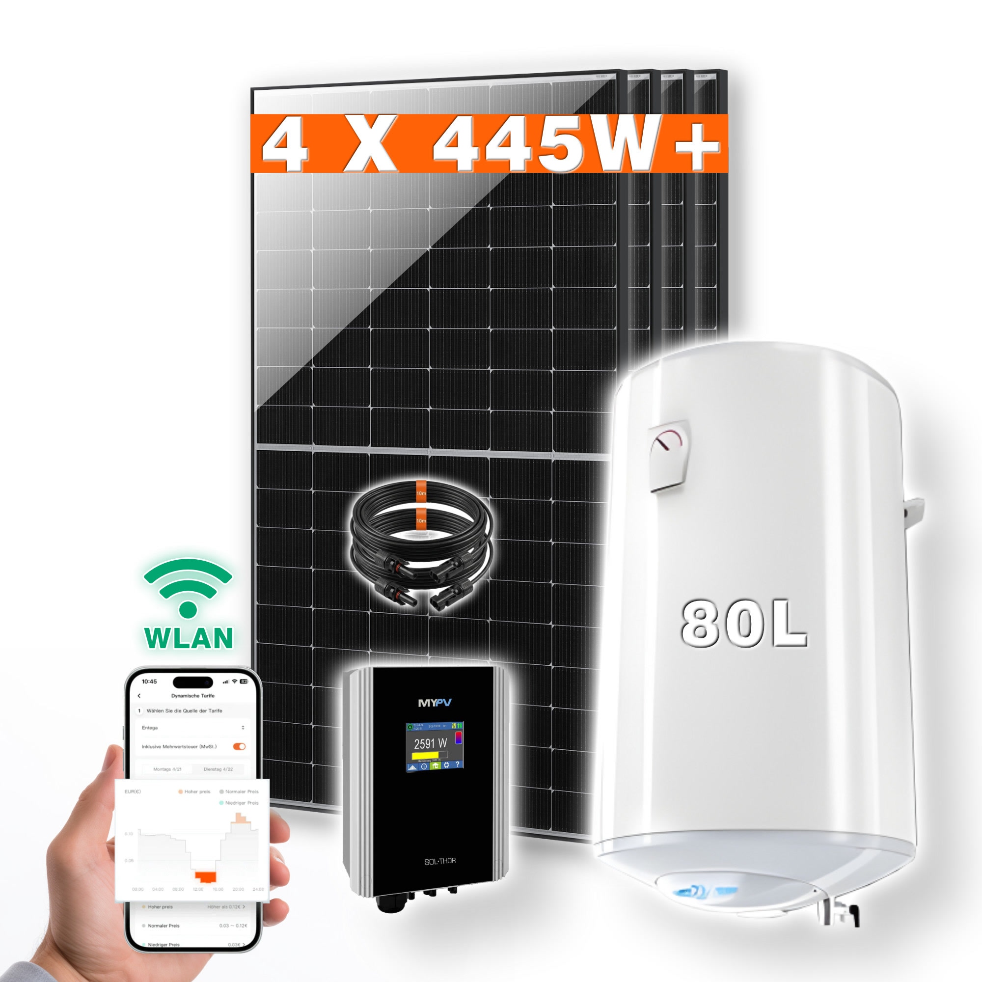 PVundSO Warmwasserset SOL-THOR mit 80 l Boiler und 4 Solarmodulen 