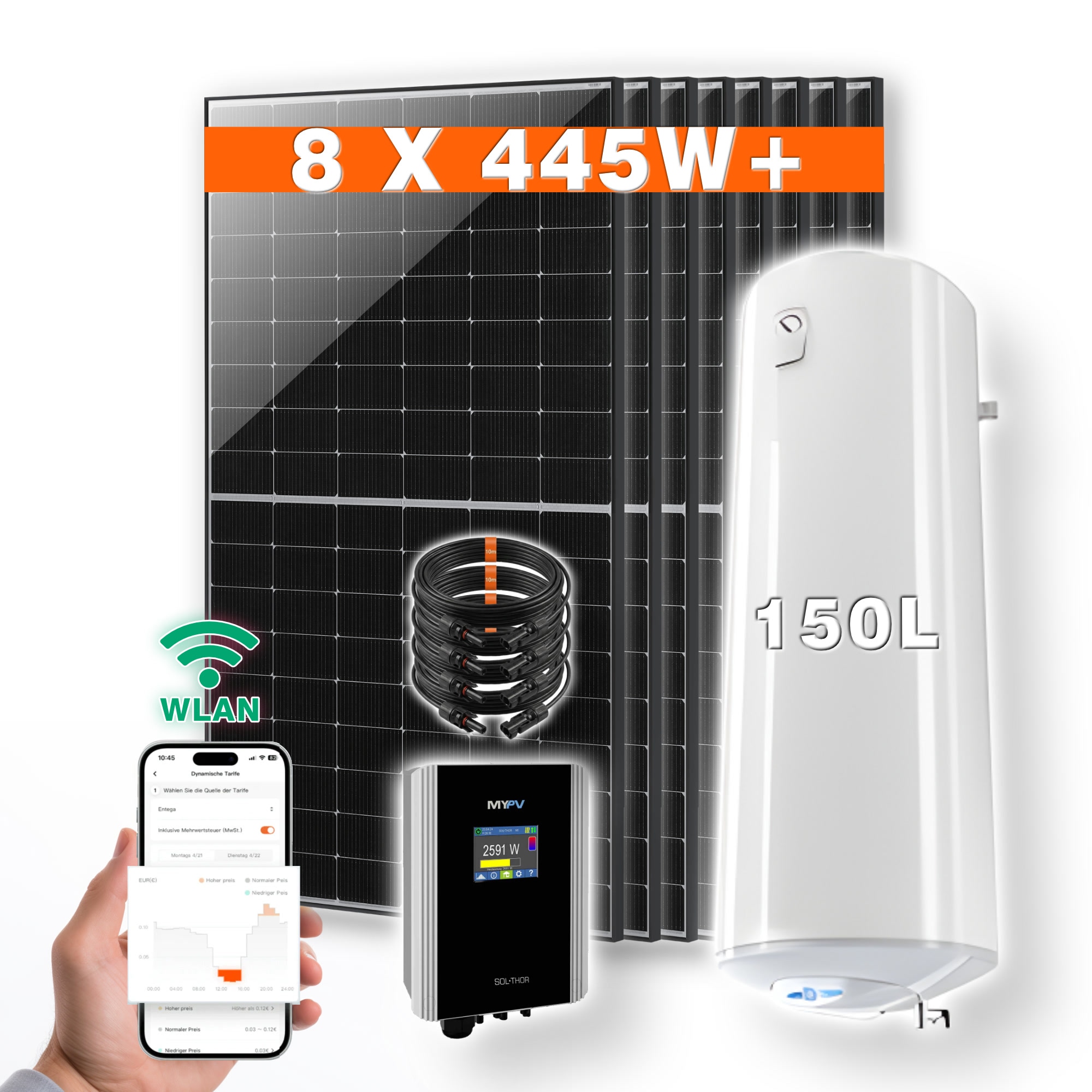 PVundSO Warmwasserset SOL-THOR mit 150 l Boiler und 8 Solarmodulen 