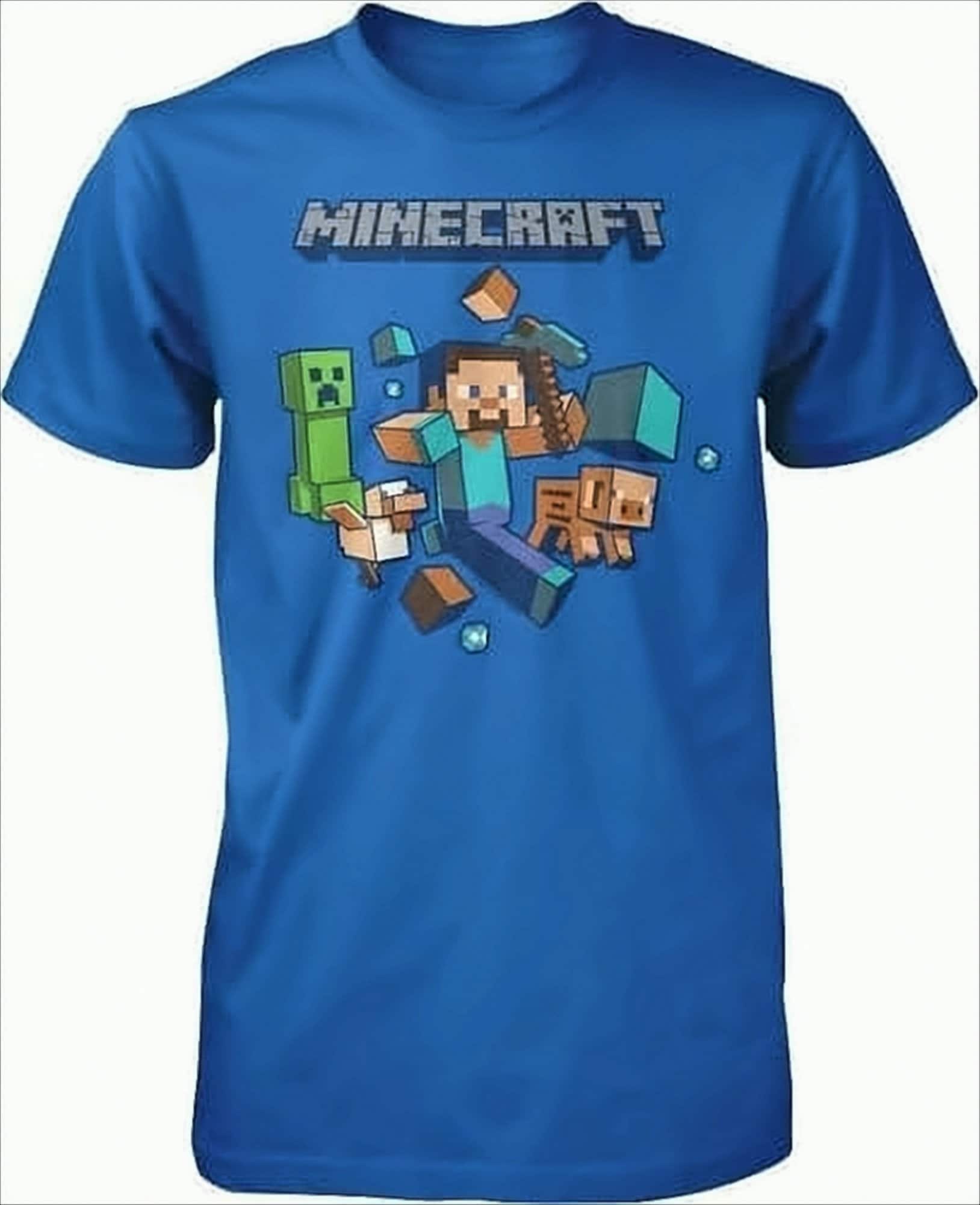 Minecraft Charakter Kinder T-Shirt 110/116 Blau 