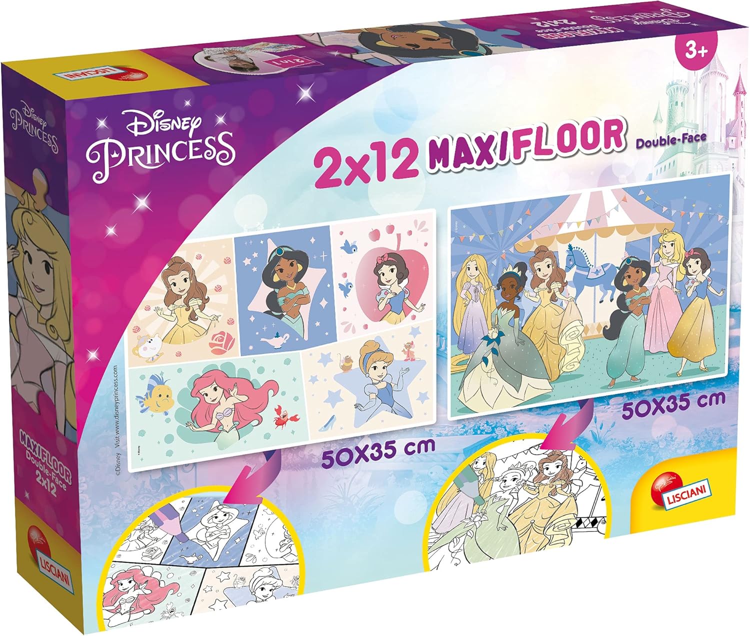 Disney Supermaxi 2 x 12 Princess Puzzle f&uuml;r Kinder, Mehrfarbig 