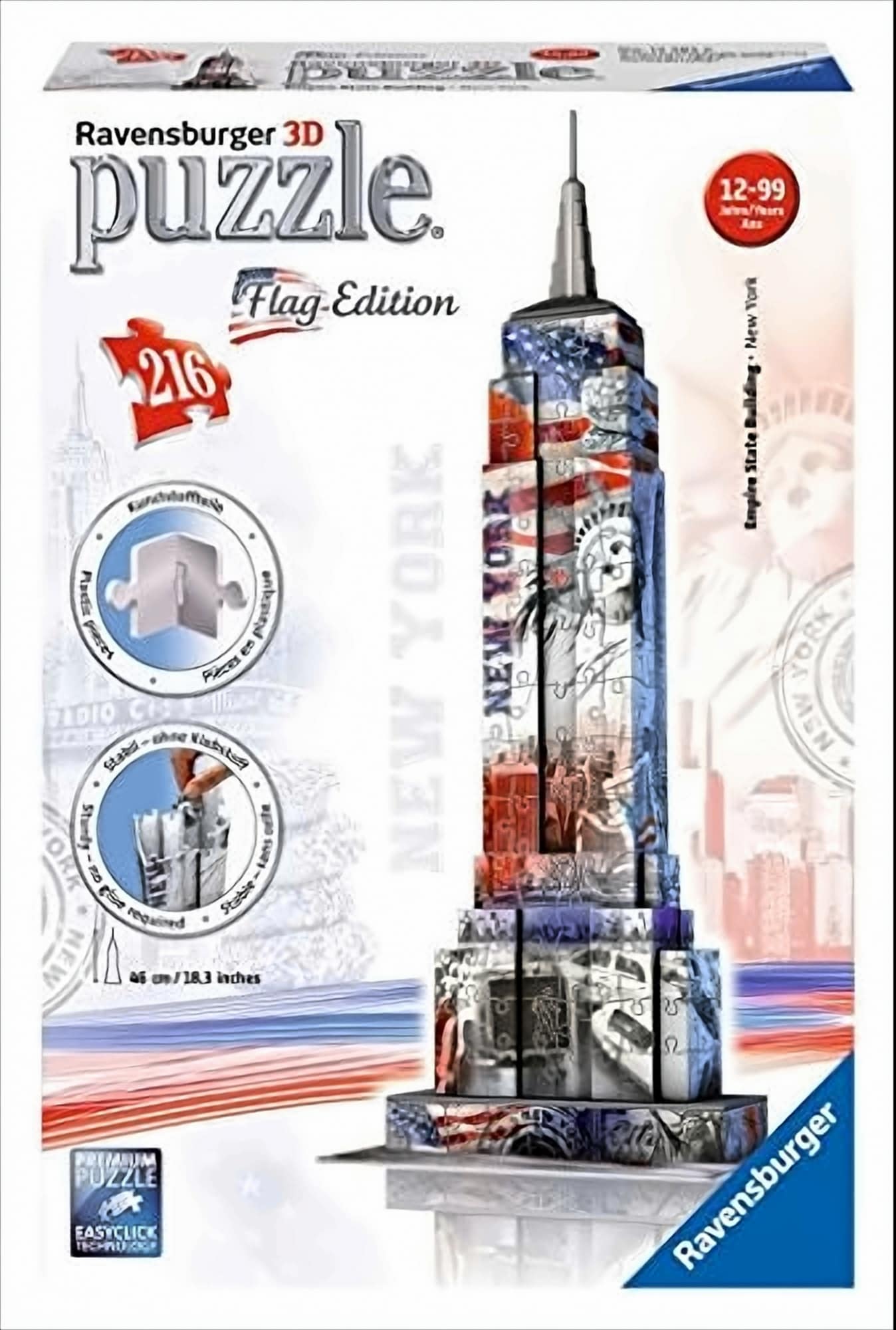 Ravensburger 12583 - Flag Edition Empire State Building - 3D Puzzle-Bauwerke, 216 Teile 