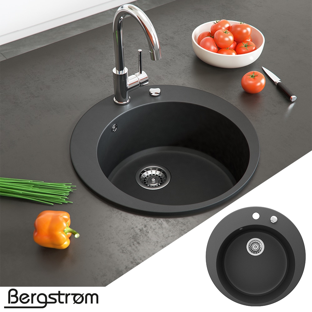 Granit Sp&uuml;le K&uuml;chensp&uuml;le Einbausp&uuml;le Sp&uuml;lbecken+Drehexcenter+Siphon Schwarz 