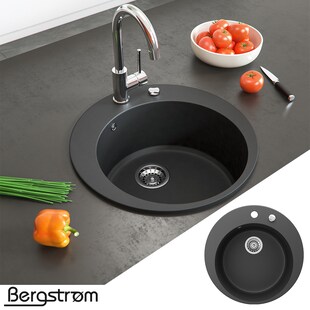 Granit Spüle Küchenspüle Einbauspüle Spülbecken+Drehexcenter+Siphon Schwarz 