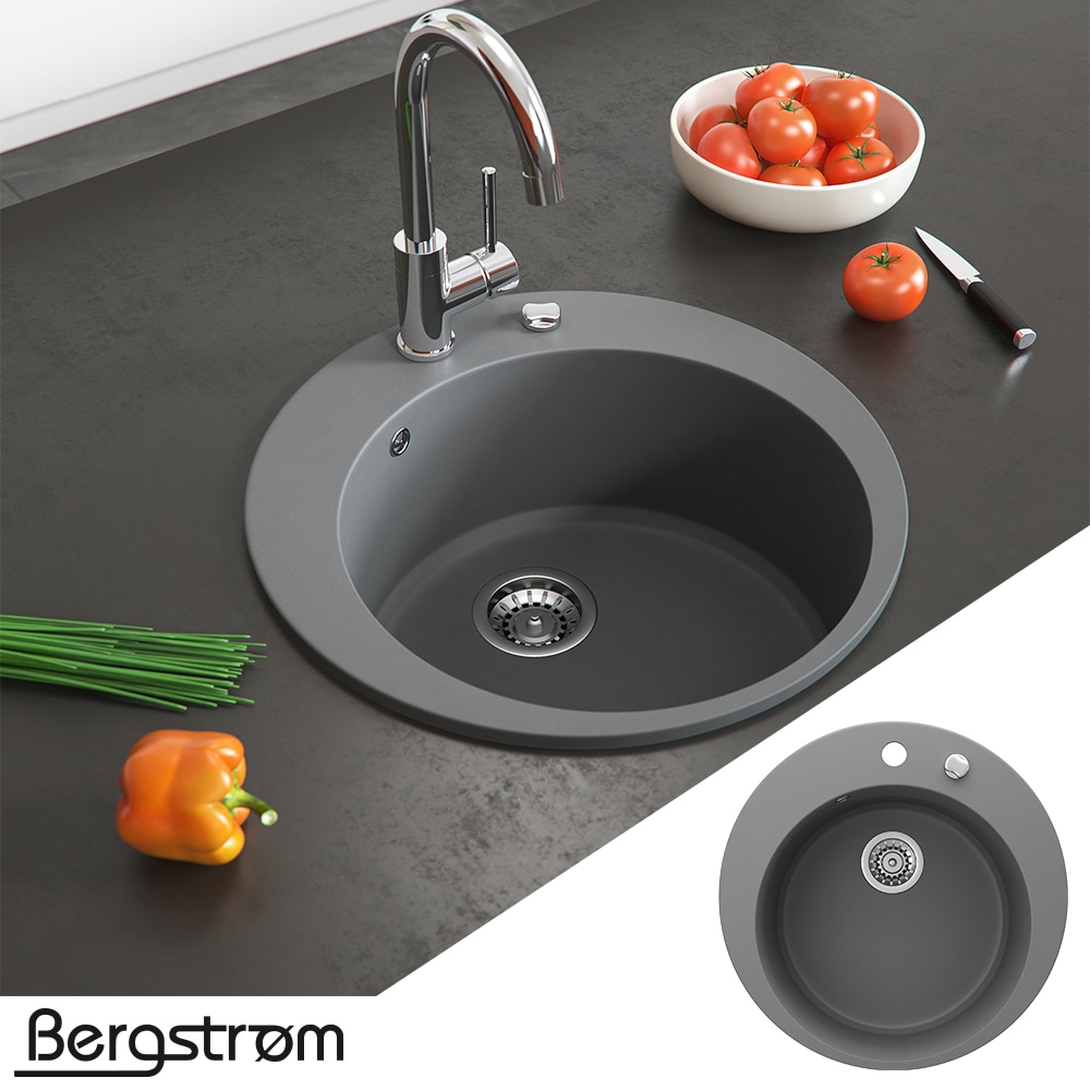 Granit Sp&uuml;le K&uuml;chensp&uuml;le Einbausp&uuml;le Sp&uuml;lbecken+Drehexcenter+Siphon Grau 