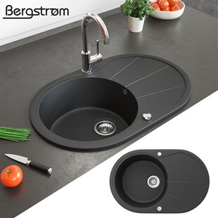 Granit Spüle Küchenspüle Einbauspüle Spülbecken+Drehexcenter+Siphon Schwarz 