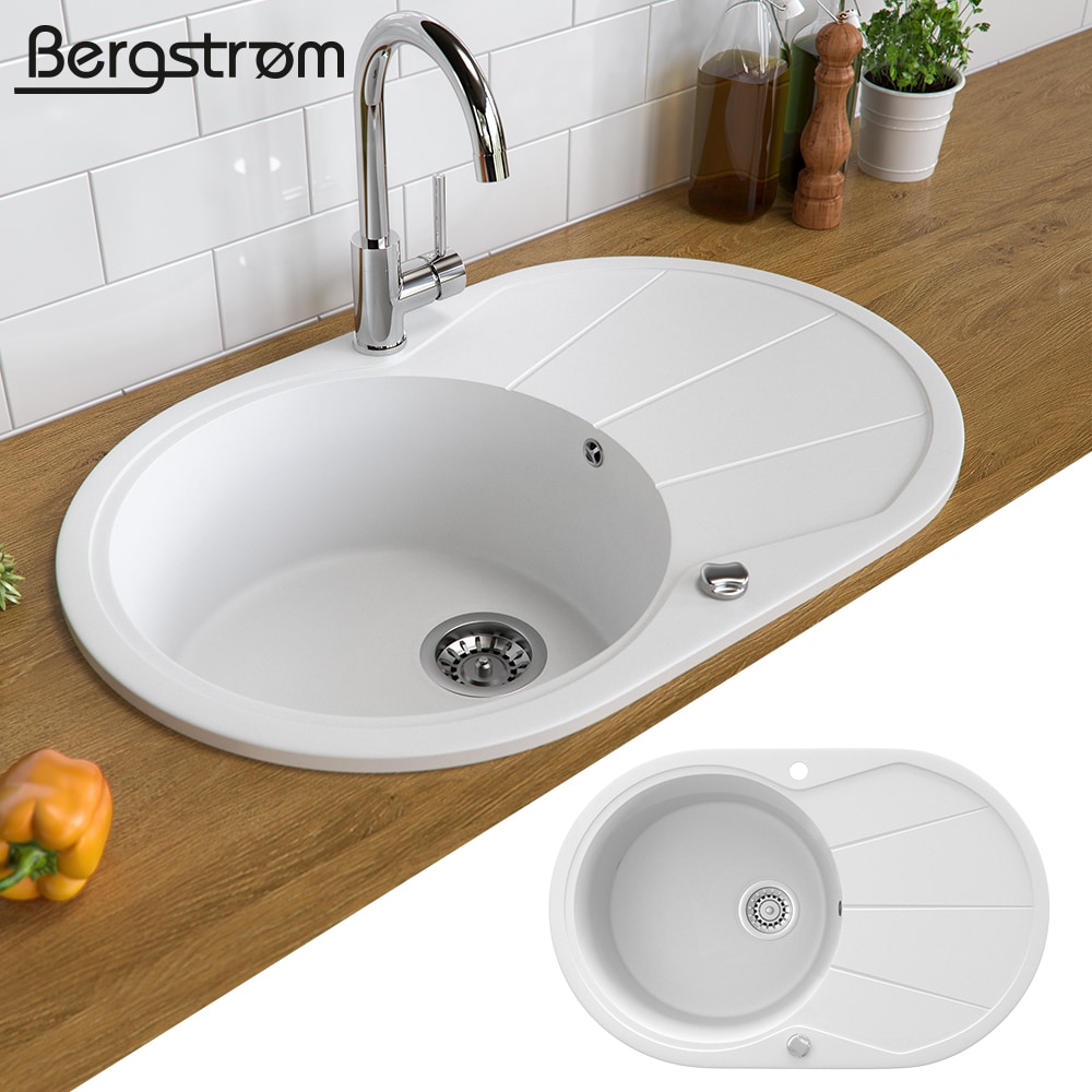 Granit Sp&uuml;le K&uuml;chensp&uuml;le Einbausp&uuml;le Sp&uuml;lbecken+Drehexcenter+Siphon Wei&szlig; 