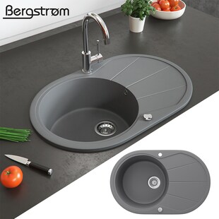 Granit Spüle Küchenspüle Einbauspüle Spülbecken+Drehexcenter+Siphon Grau 