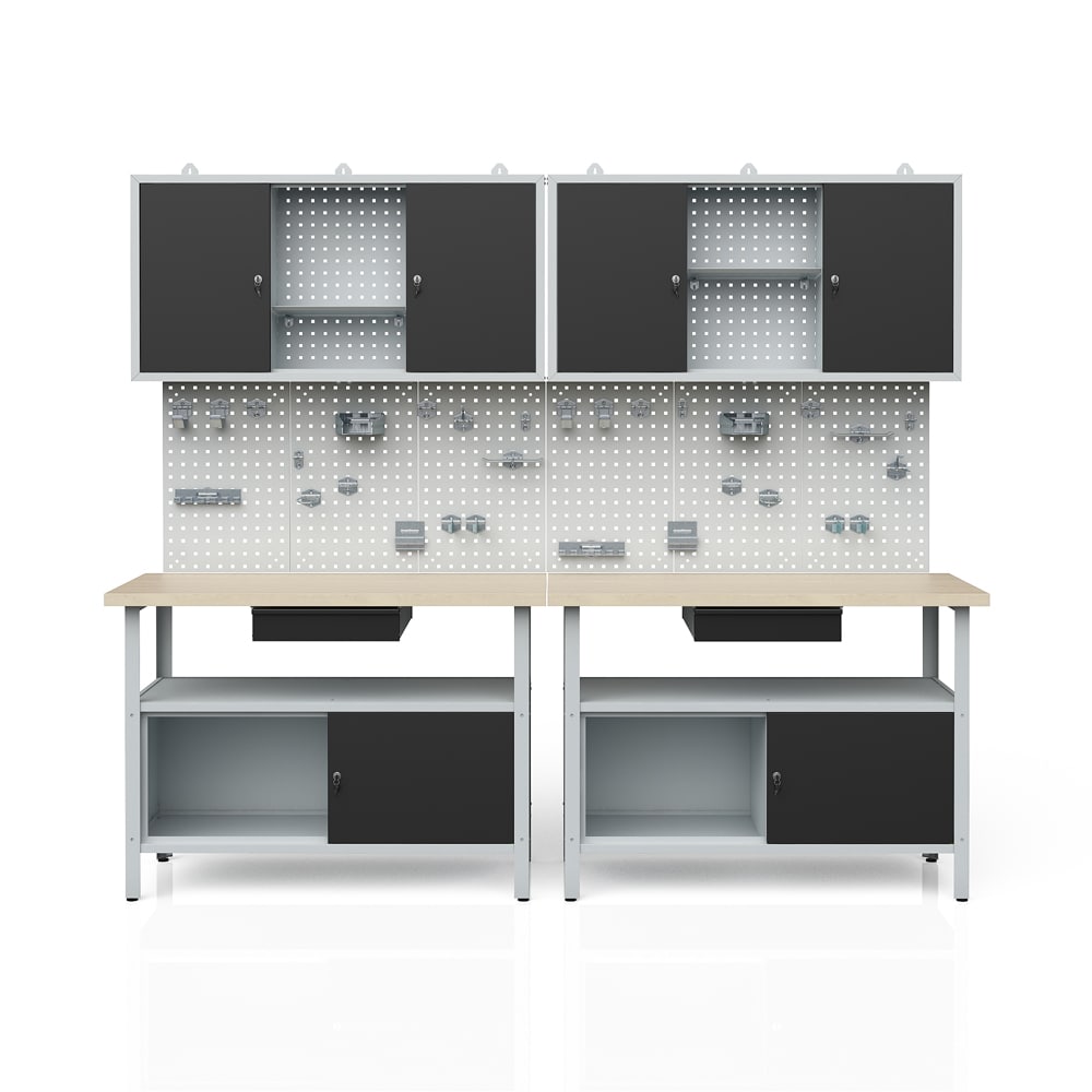 Werkstatteinrichtung Werkbank Werkzeugschrank Lochwand H&auml;ngeschrank 2er Set 