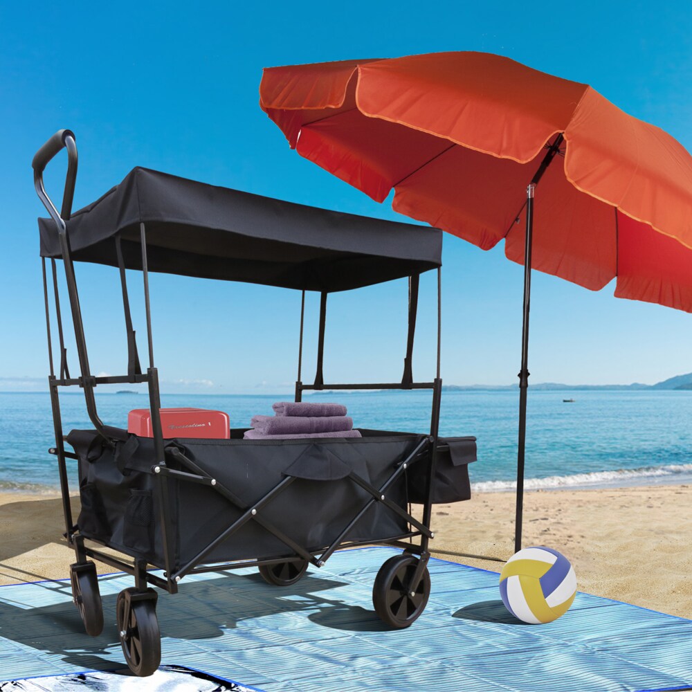 Bollerwagen faltbarer Strandwagen Handwagen Transport Wagen Karre faltbar Dach Anthrazit 