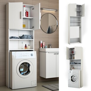VICCO Waschmaschinenschrank 190 x 64 cm Weiß - Badregal Regal Hochschrank für Waschmaschine Trockner 