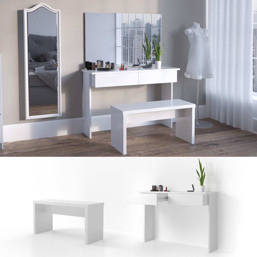 Vicco Schminktisch Azur Kosmetiktisch Frisiertisch Frisierkommode Wei&szlig; Hochglanz inklusive Sitzbank 