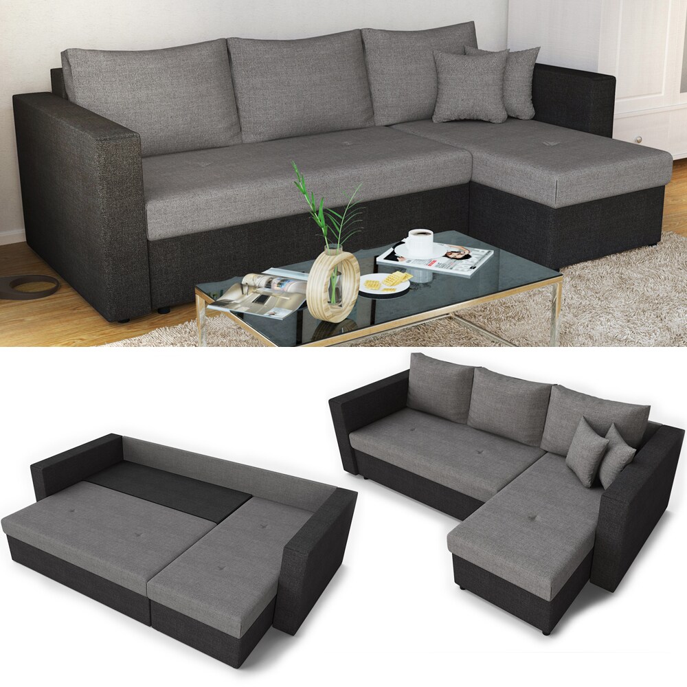 Vicco Ecksofa mit Schlaffunktion Sofa Couch Schlafsofa Bettfunktion Taschenfederkern 
