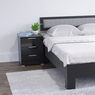 VICCO 2x Nachtschrank Kommode Nachttisch Schublade Schlafzimmer Schwarz Hochglanz 