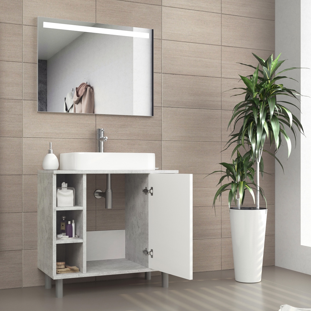 VICCO Waschbeckenunterschrank FYNN Wei&szlig; Grau - Badm&ouml;bel Badschrank Unterschrank 