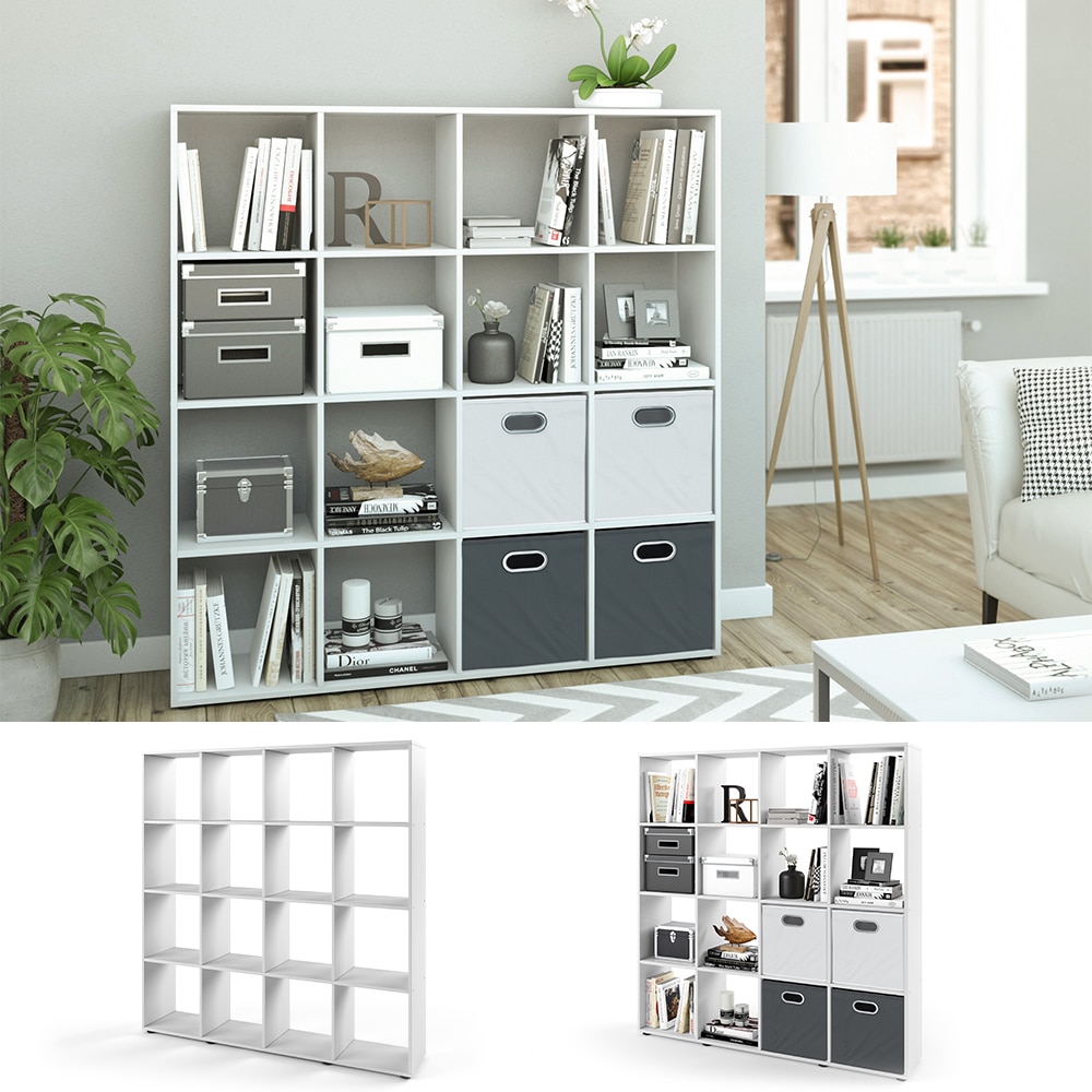 Vicco Raumteiler B&uuml;cherregal Standregal Aktenregal Regal 16 F&auml;cher Wei&szlig; 