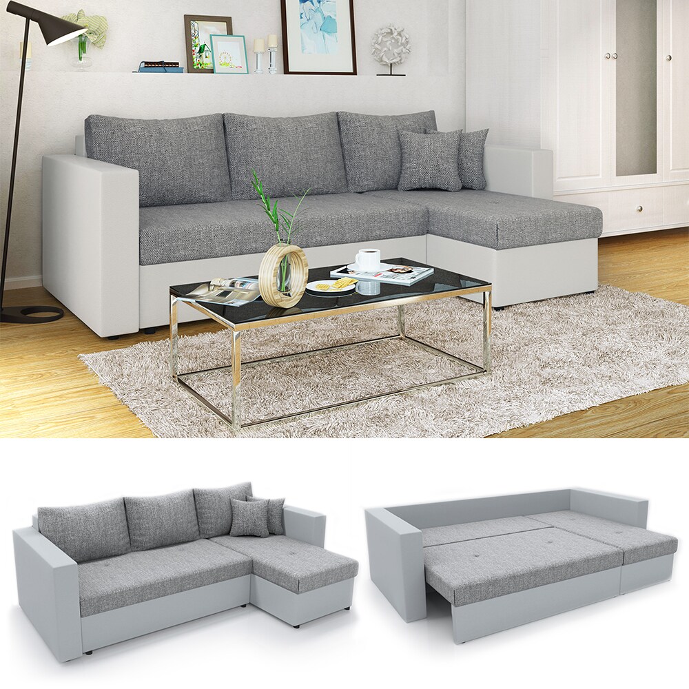 Vicco Ecksofa mit Schlaffunktion Sofa Couch Schlafsofa Bettfunktion Taschenfederkern Weiß/Grau bei Marktkauf online bestellen