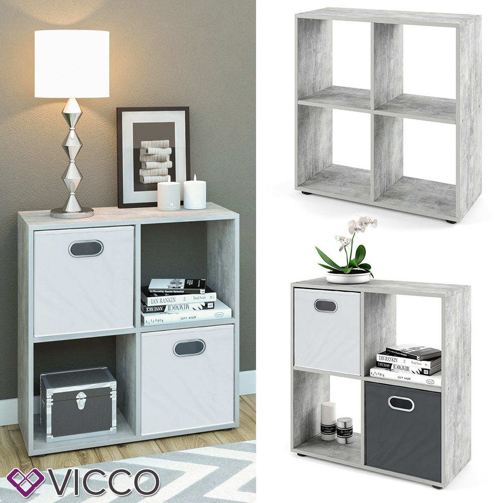 VICCO Raumteiler TETRA 4 F&auml;cher Grau Beton - Standregal B&uuml;cherregal B&uuml;roregal 