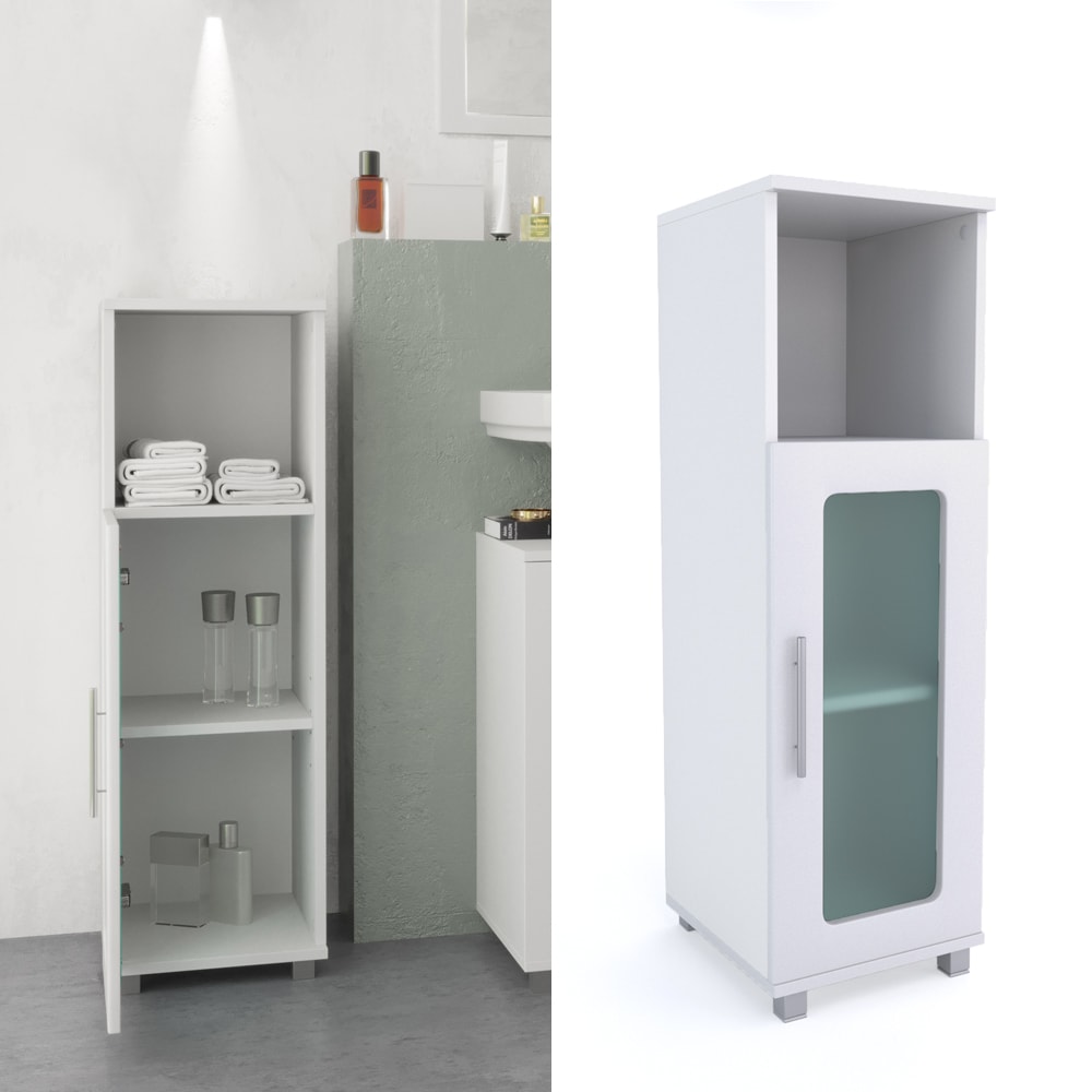 VICCO Badschrank RAYK 95 x 30 cm Wei&szlig; - Bad Schrank Milchglas Regal Badregal 