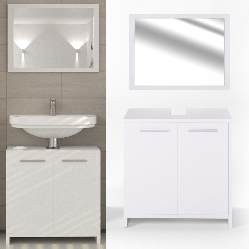 Vicco Badm&ouml;bel Set Kiko Badezimmer Spiegel Kommode Unterschrank Wei&szlig; 