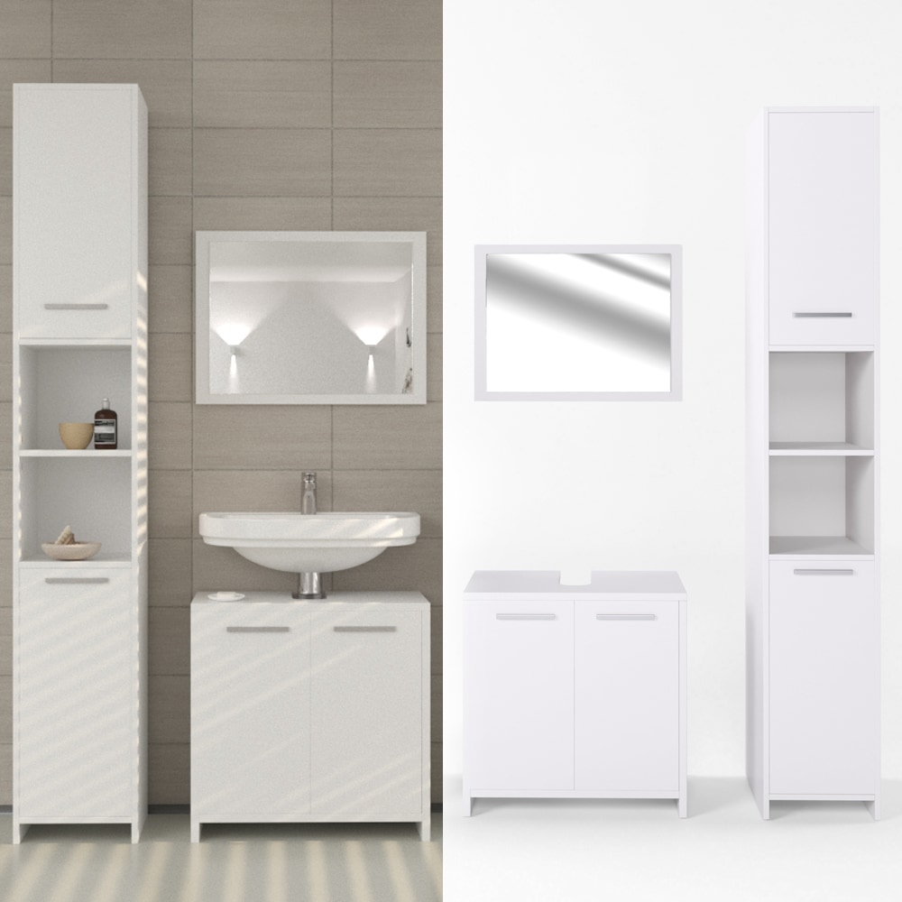 Vicco Badm&ouml;bel Set Kiko Badezimmer Spiegel Kommode Unterschrank Wei&szlig; 