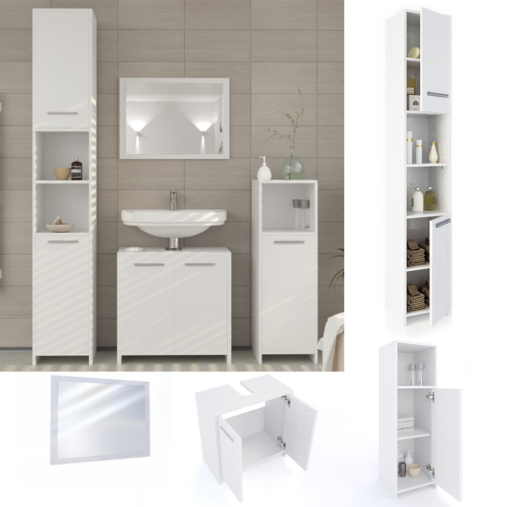Vicco Badmöbel Set Kiko Badezimmer Spiegel Kommode Unterschrank Weiß Image