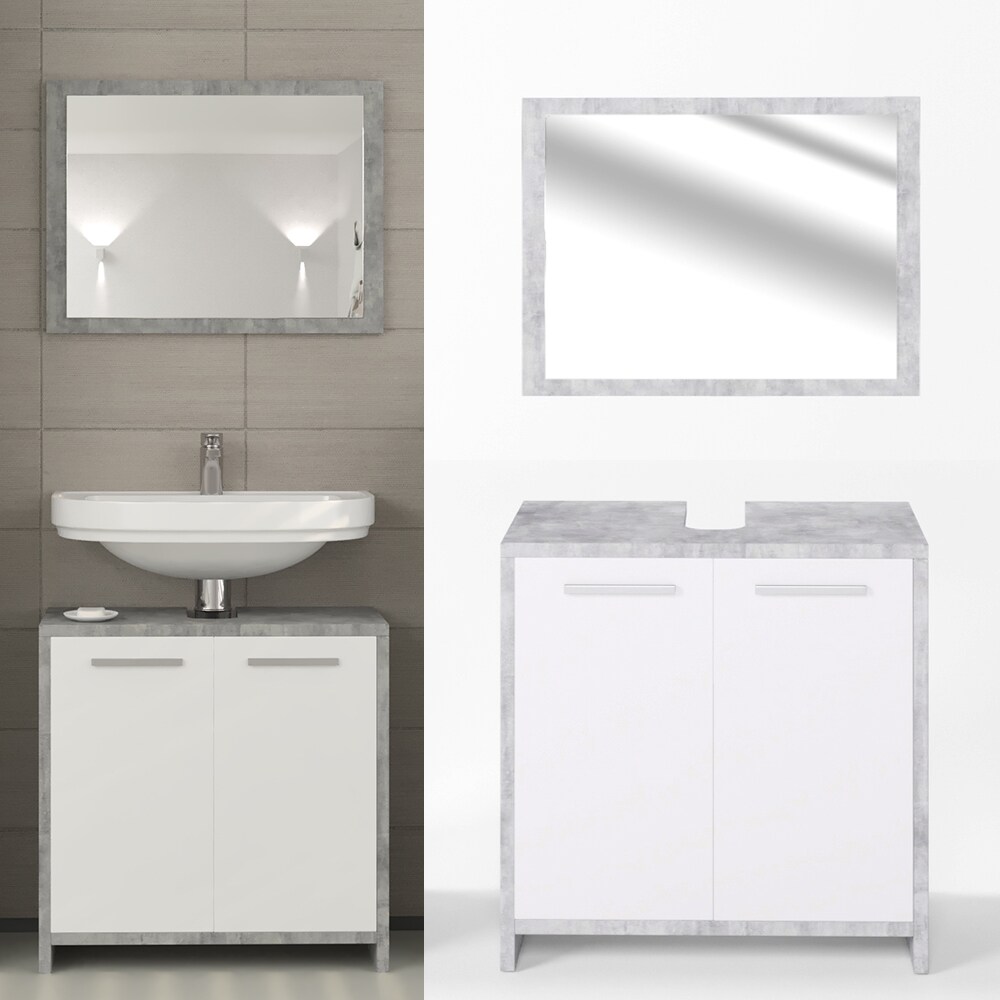 Vicco Badm&ouml;bel Set Kiko Badezimmer Spiegel Kommode Unterschrank  Beton 