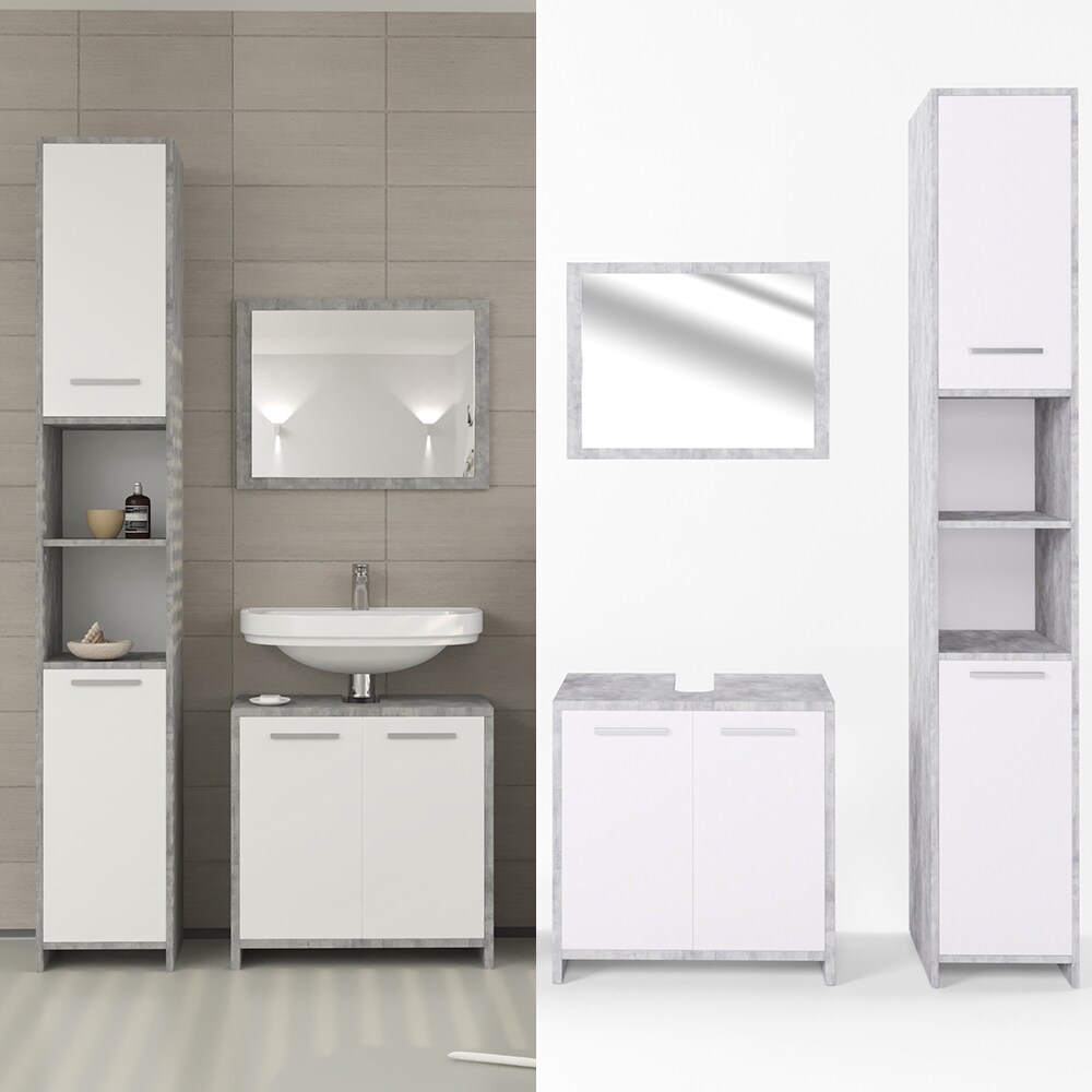 Vicco Badm&ouml;bel Set Kiko Badezimmer Spiegel Kommode Unterschrank Beton 