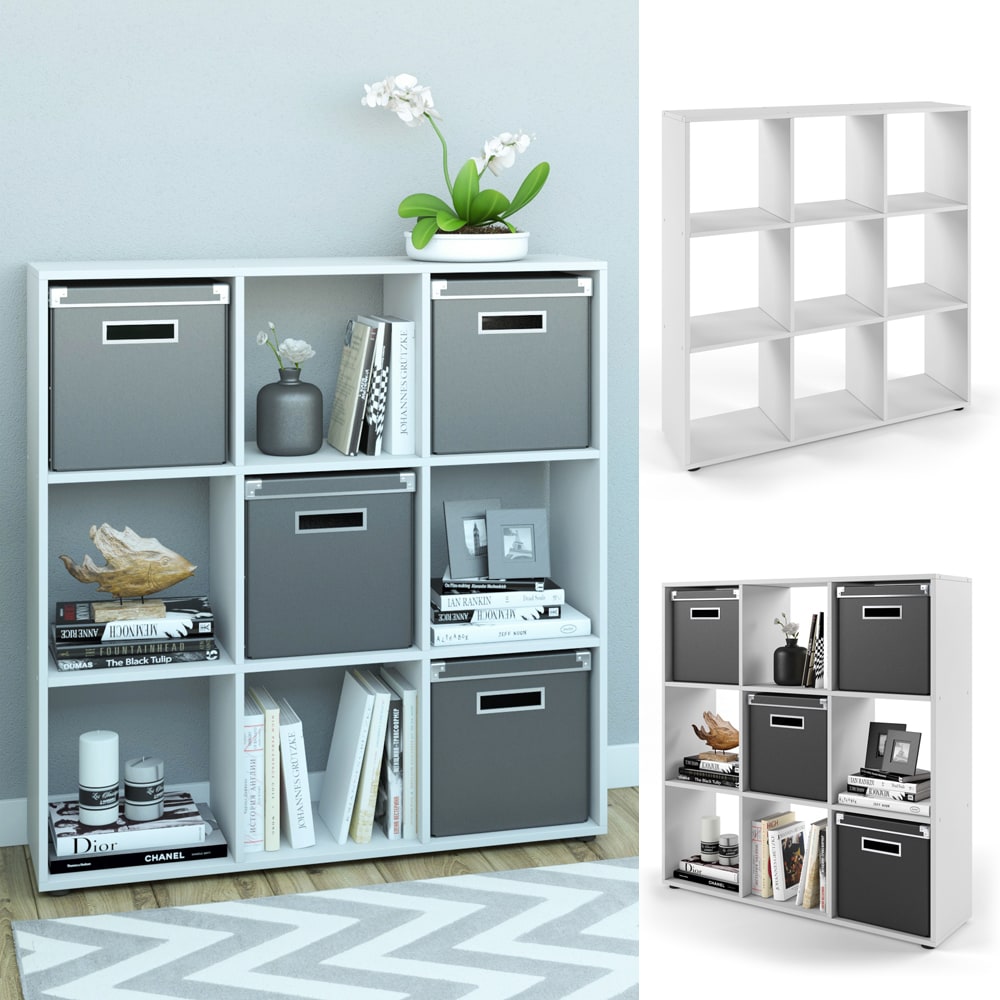 VICCO Raumteiler NOVE 9 F&auml;cher Farbe Wei&szlig; - W&uuml;rfelregal Raumtrenner Standregal 