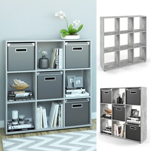 VICCO Raumteiler NOVE 9 Fächer Grau Beton - Würfelregal Raumtrenner Standregal 