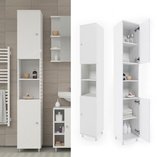 VICCO Badschrank FYNN 190 x 30 cm Weiß - Badezimmerschrank Hochschrank Badregal 