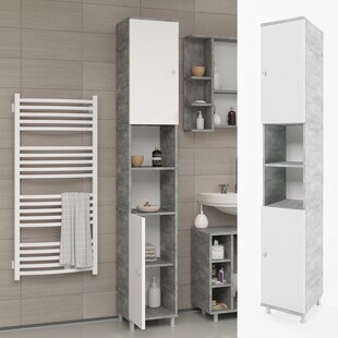 VICCO Badschrank FYNN Weiß / Grau Beton - Badezimmerschrank Hochschrank Badregal 