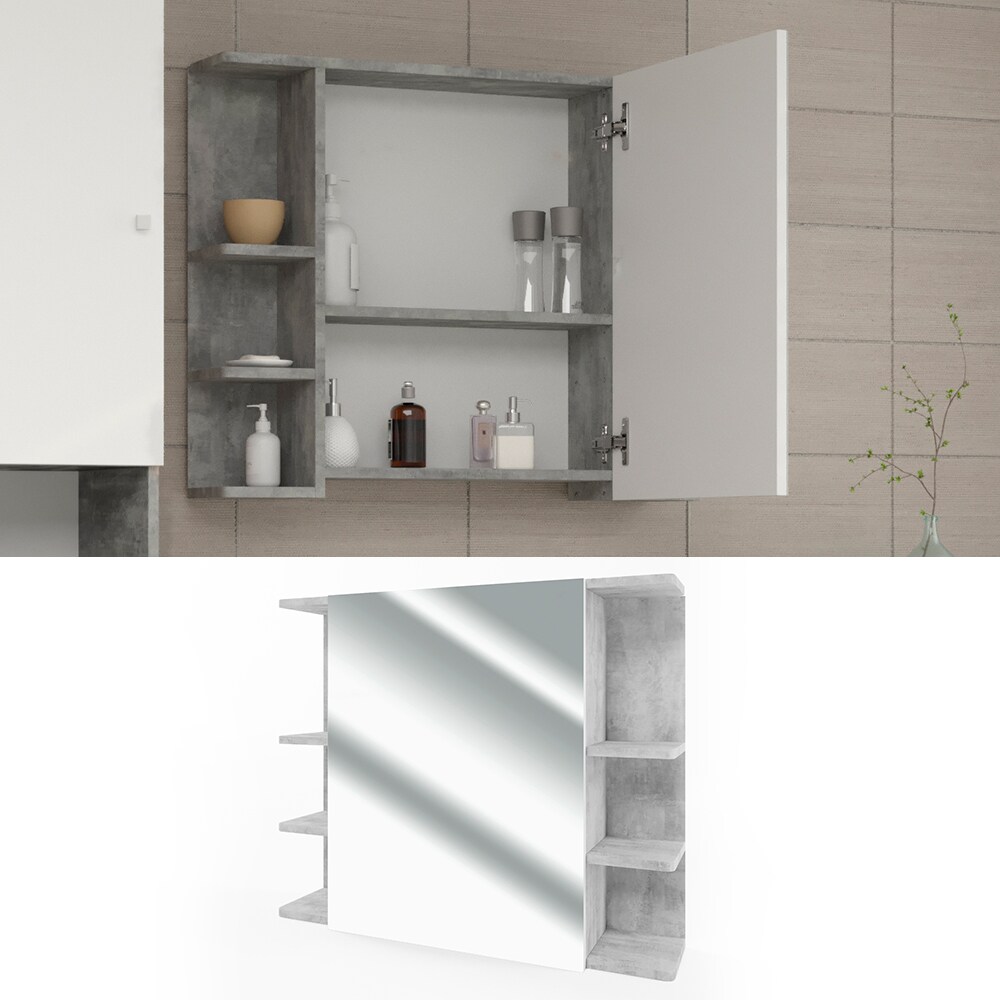 VICCO Badspiegel FYNN 80 x 64 cm Grau Beton - Spiegel Spiegelschrank Wandspiegel 
