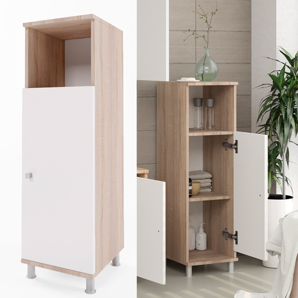 VICCO Badschrank FYNN Wei&szlig; Eiche Sonoma - Beistellschrank Regal Badregal Kommode 