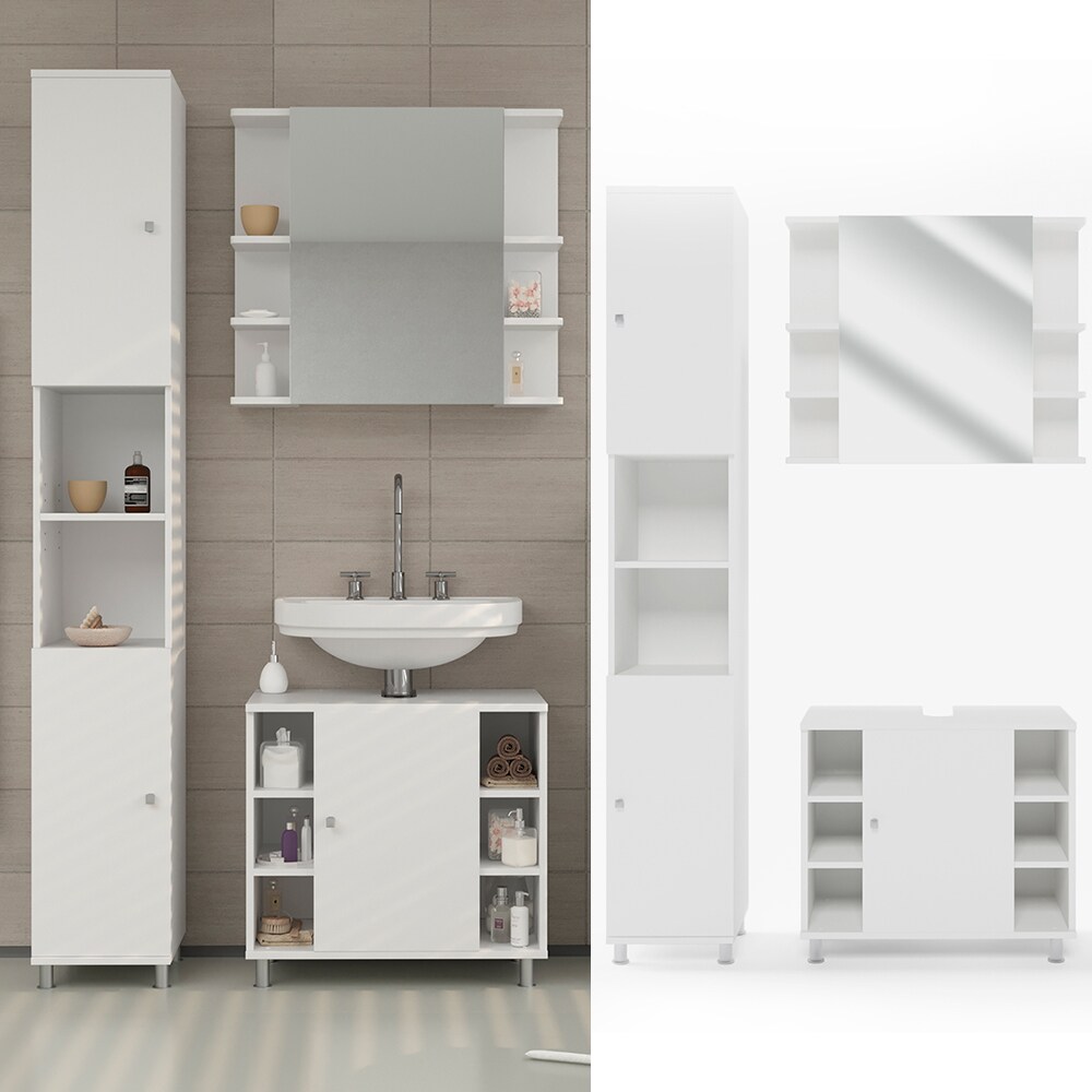 Vicco Badm&ouml;bel Set Fynn Badezimmer Spiegel Kommode Unterschrank Bad Wei&szlig; 