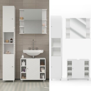 Vicco Badmöbel Set Fynn Badezimmer Spiegel Kommode Unterschrank Bad Weiß 