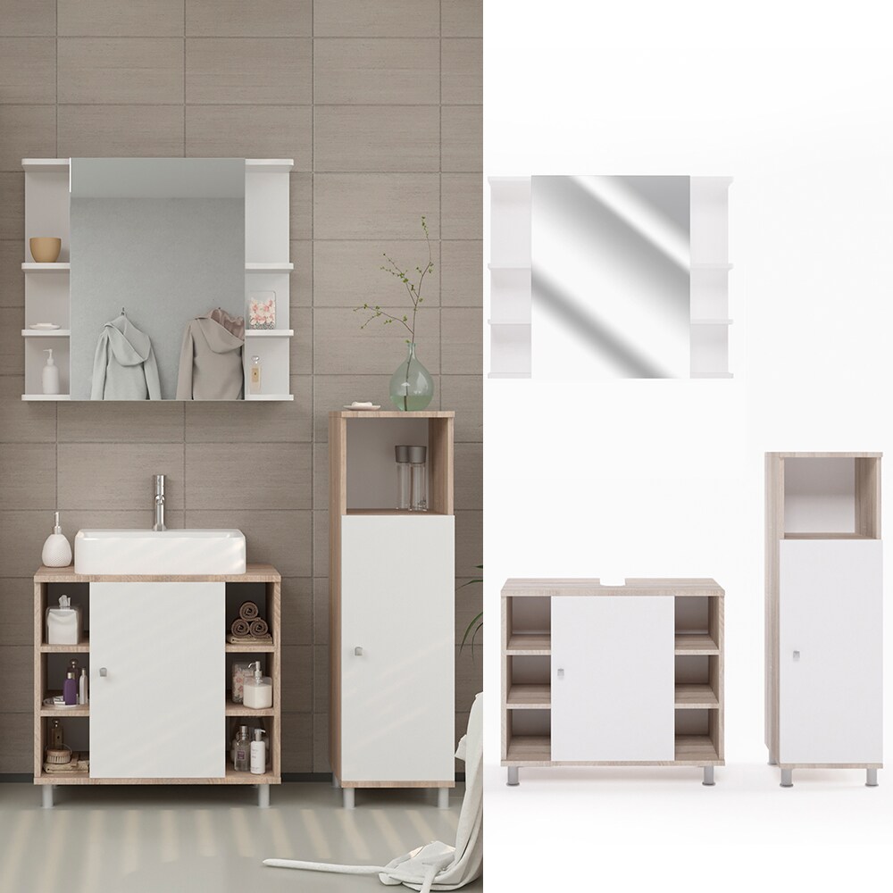 Vicco Badm&ouml;bel Set Fynn Badezimmer Spiegel Kommode Unterschrank Sonoma 