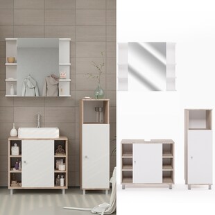 Vicco Badmöbel Set Fynn Badezimmer Spiegel Kommode Unterschrank Sonoma 