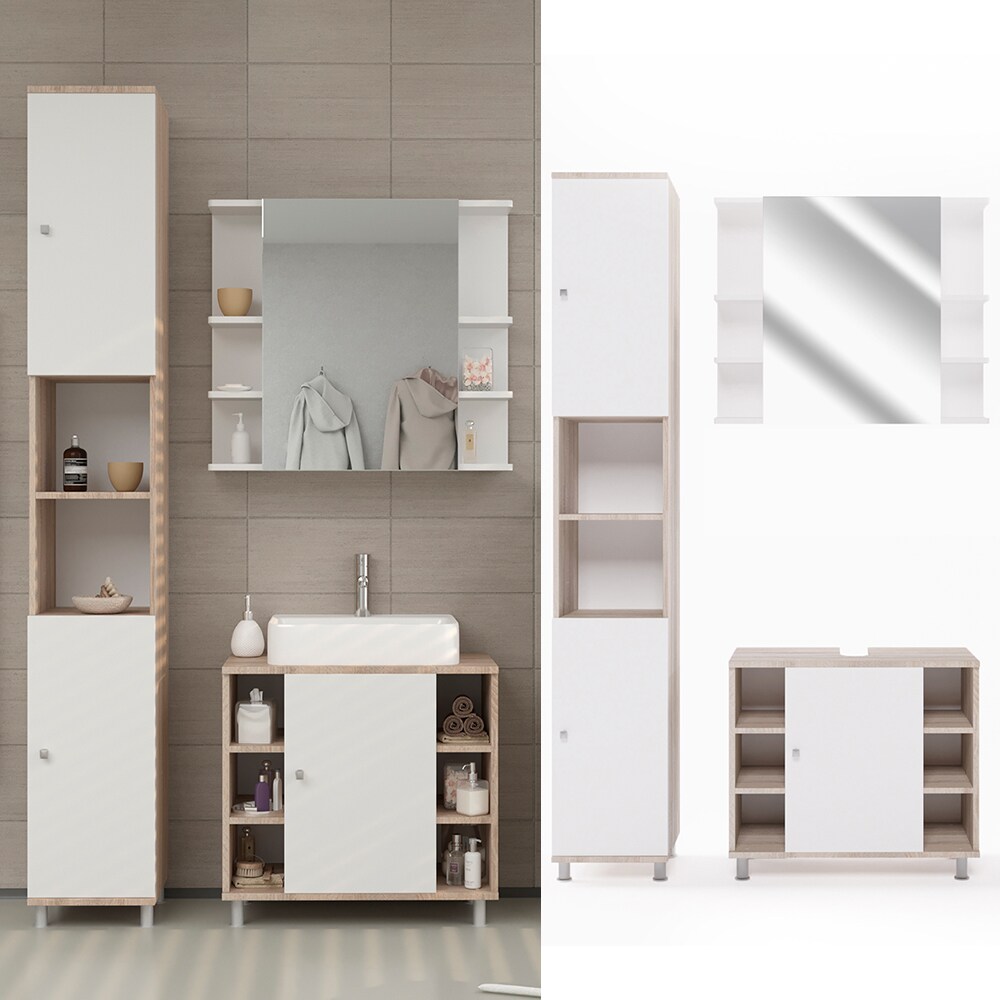Vicco Badmöbel Set Fynn Badezimmer Spiegel Kommode Unterschrank Sonoma