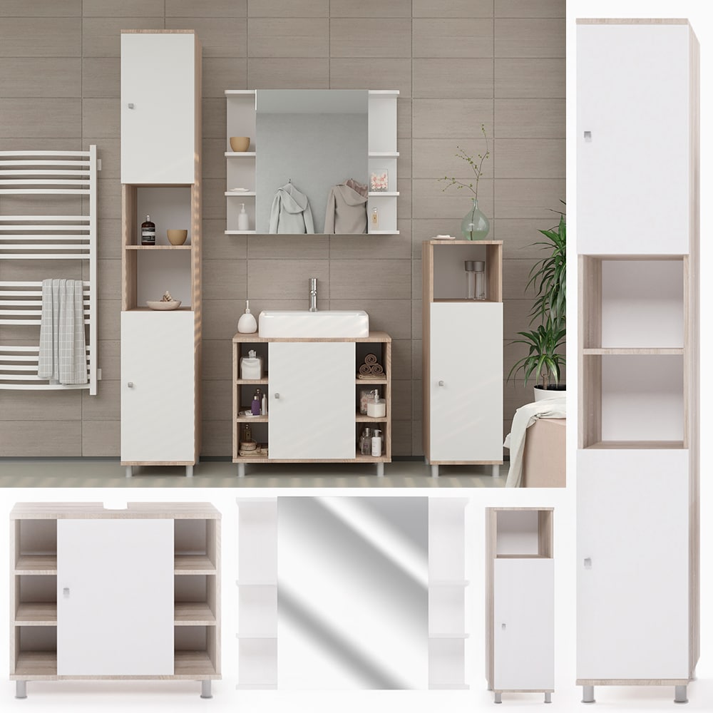 Vicco Badm&ouml;bel Set Fynn Badezimmer Spiegel Kommode Unterschrank  Sonoma 