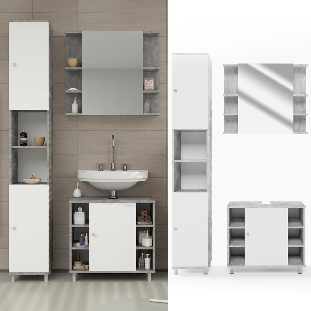Vicco Badm&ouml;bel Set Fynn Badezimmer Spiegel Kommode Unterschrank Grau Beton 