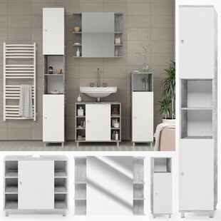 Vicco Badmöbel Set Fynn Badezimmer Spiegel Kommode Unterschrank Grau Beton 