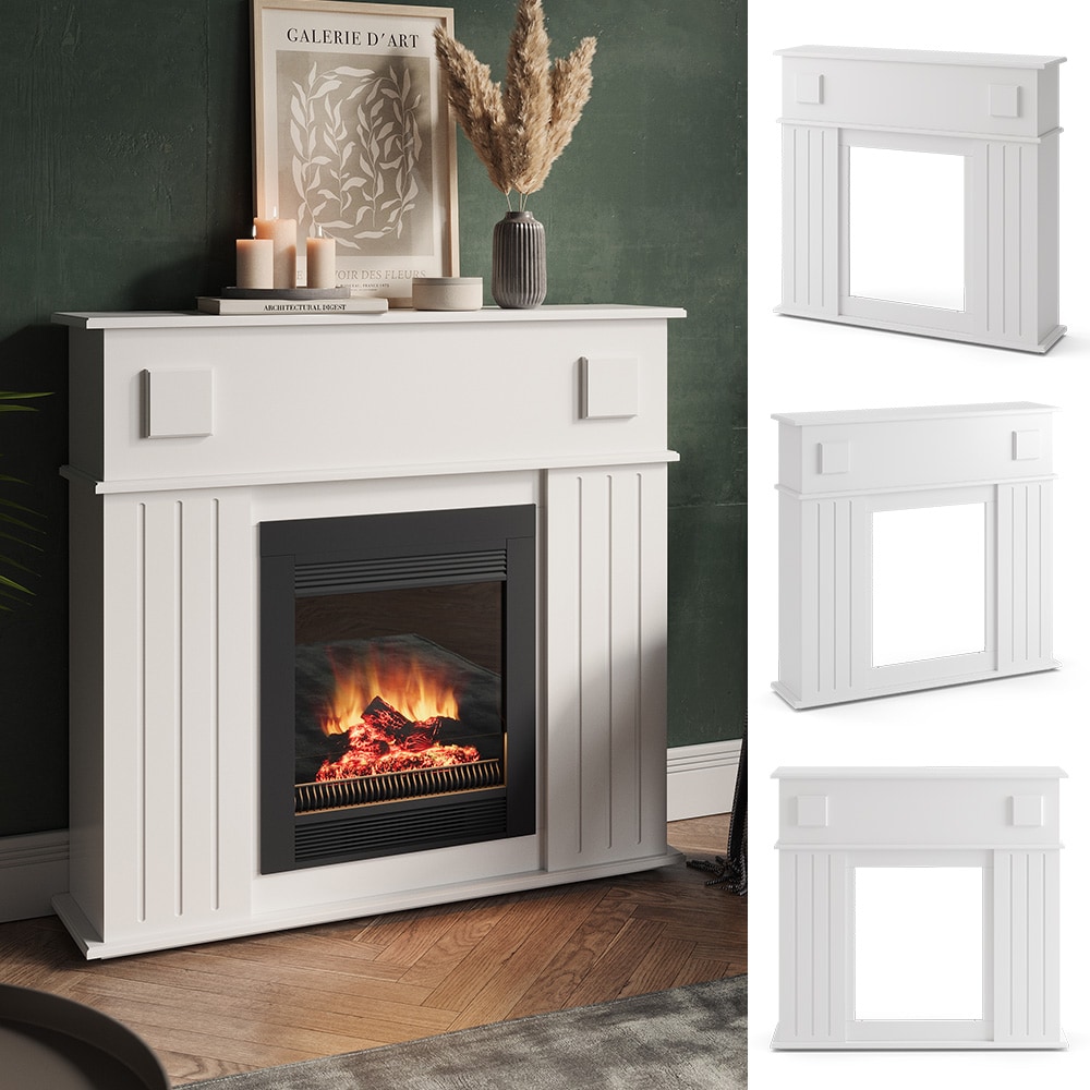 Vicco Kaminumrandung Deko Vintage Kaminverkleidung Kaminrahmen Dekokamin in Wei&szlig; 