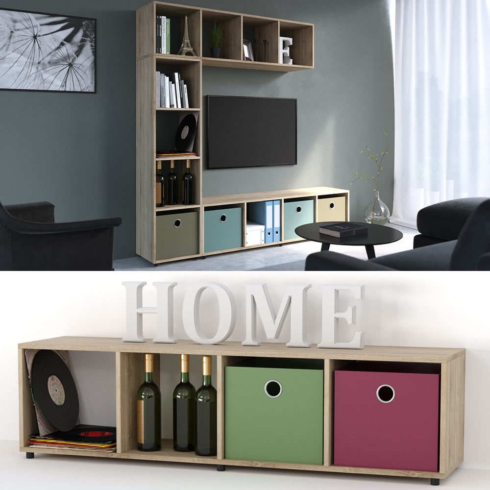 VICCO Raumteiler Ludus 4 F&auml;cher Sonoma 144 x 36 cm - Standregal H&auml;ngeregal Regal TV Lowboard 