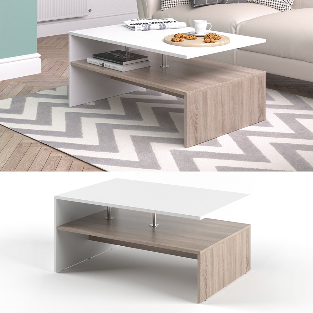 VICCO Couchtisch AMATO in Wei&szlig; / Eiche Sonoma - Wohnzimmer Sofatisch Kaffeetisch 