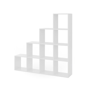 VICCO Treppenregal 10 Fächer Weiß - Raumteiler Stufenregal Bücherregal Büro Büroregal Standregal 