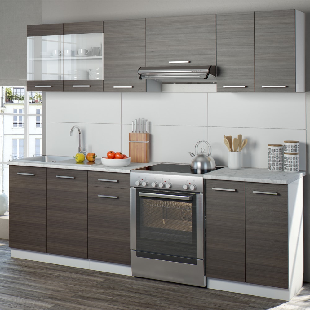 Vicco K&uuml;che Raul K&uuml;chenzeile K&uuml;chenblock Einbauk&uuml;che 240 cm Edelgrau 