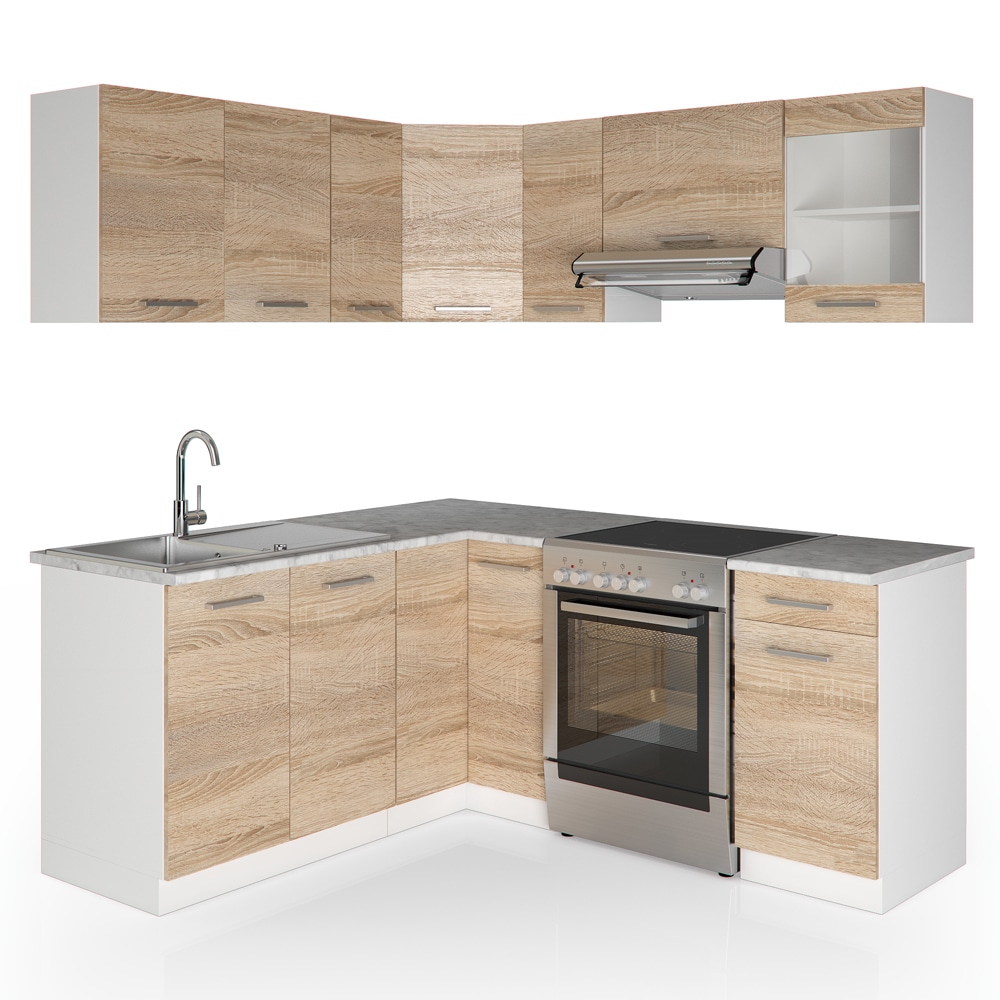 Vicco K&uuml;che K&uuml;chenzeile L-Form K&uuml;chenblock Einbauk&uuml;che Komplettk&uuml;che 167x187cm Sonoma 
