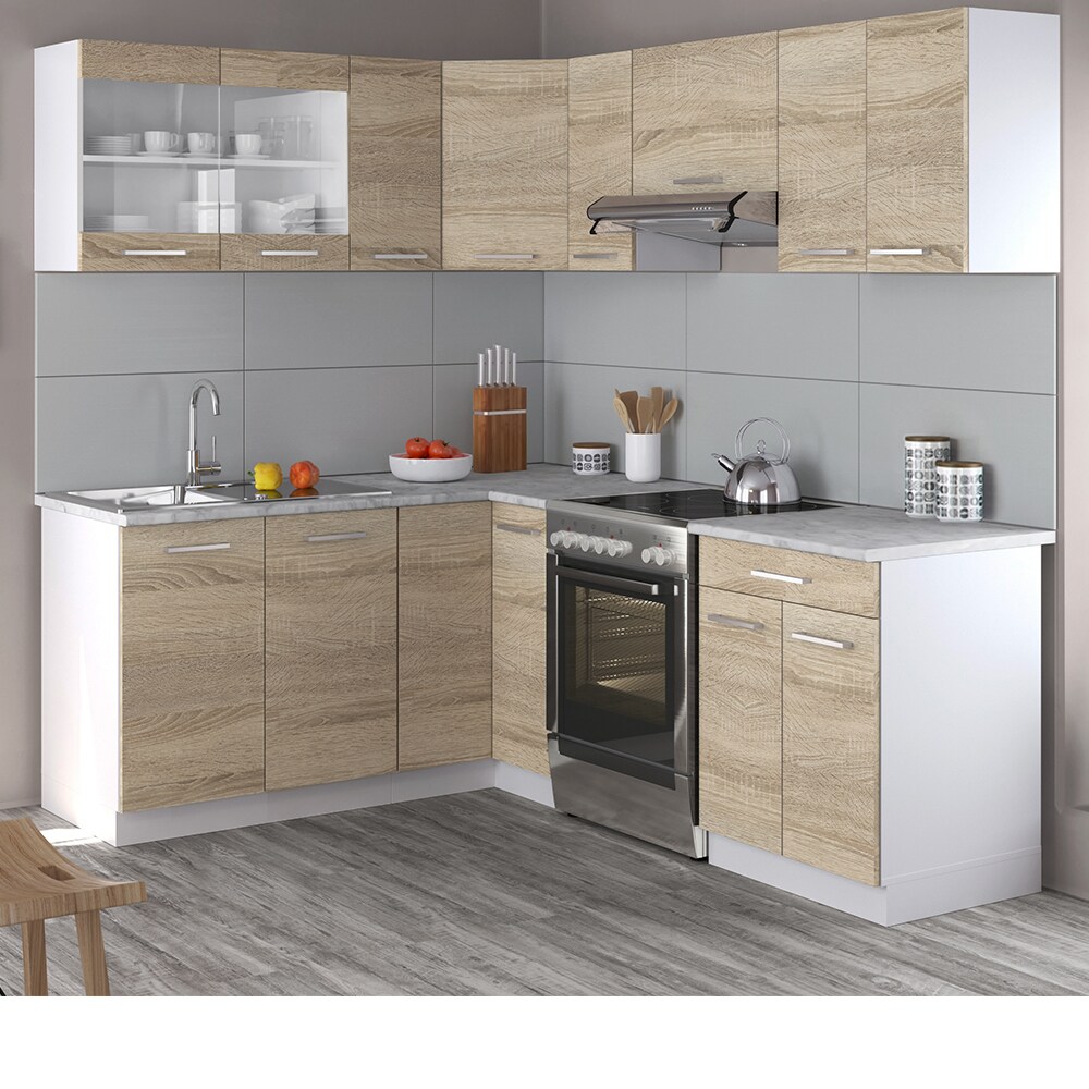 VICCO K&Uuml;CHENZEILE L 210CM K&Uuml;CHENBLOCK WINKEL ECK EINBAU SONOMA EICHE R-LINE 